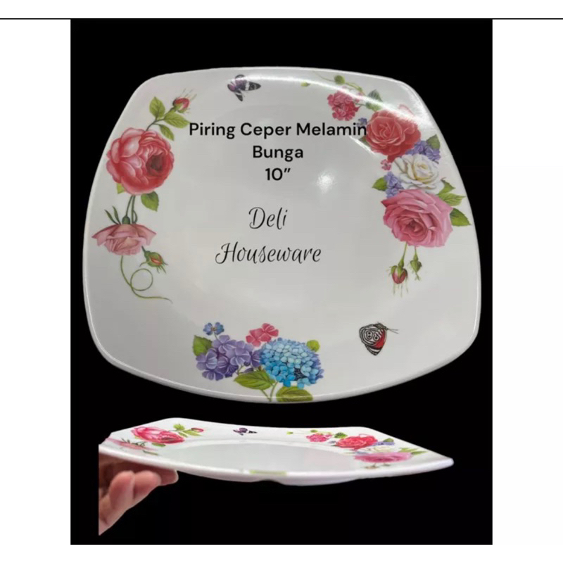 Piring Ceper Melamin 10” Bunga / Piring Makan / Piring Kue Melamine