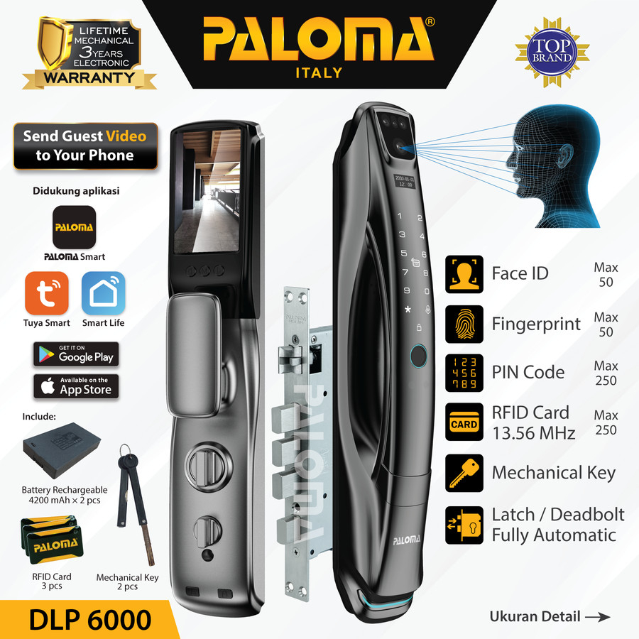 DLP 6000 PALOMA DIGITAL LOCK SMART LOCK KUNCI PINTU WIFI HANDLE SMART LOCK SMART HOME