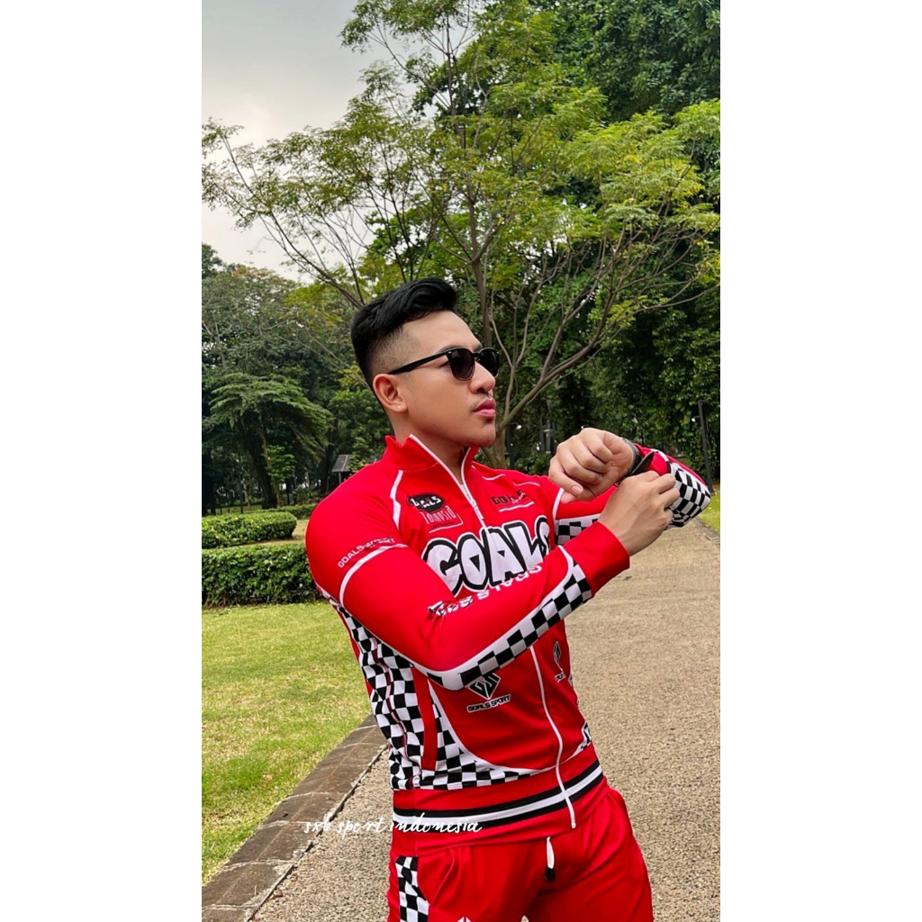 BAJU SENAM MURAH TEMA MERAH PUTIH SXB GOAL RACING FLAG JACKET AND JOGGER