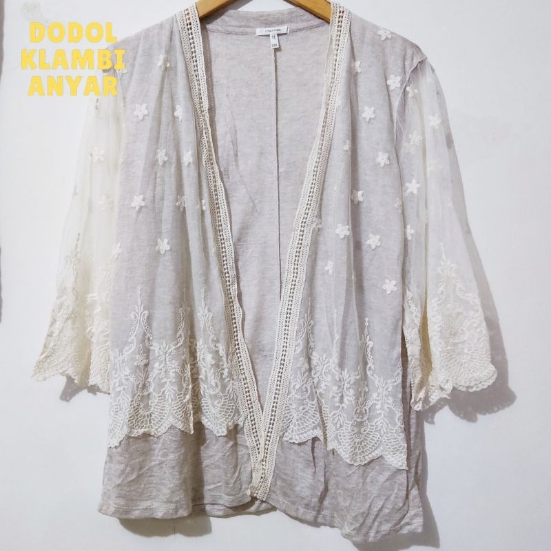 Cardigan Renda Lace Cewek Broklat Vintage Putih Tulang Mau*****
