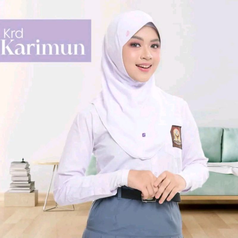 Kerudung sekolah SD Karimun Ori Rabbani putih coklat