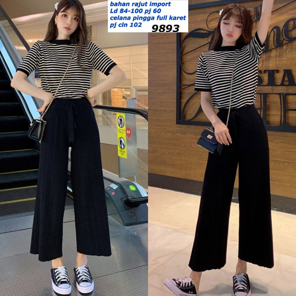 Setelan Set Rajut Kulot Salur| Bahan Rajut Import