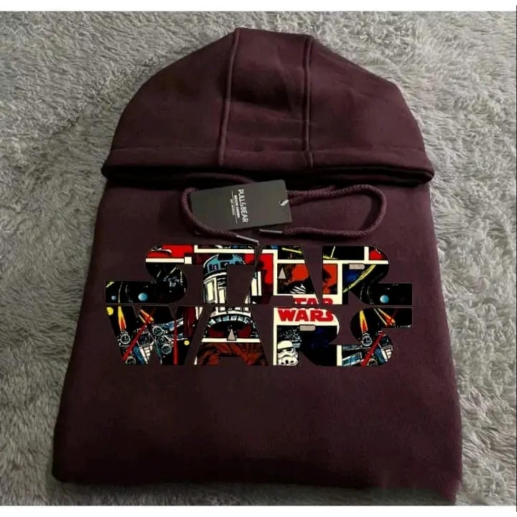 COD- HOODIE JUMPER PULL & BEAR X STAR WARS ORIGINAL BASIC  MAROON PREMIUM KUALITAS DISTRO UNISEX BAH