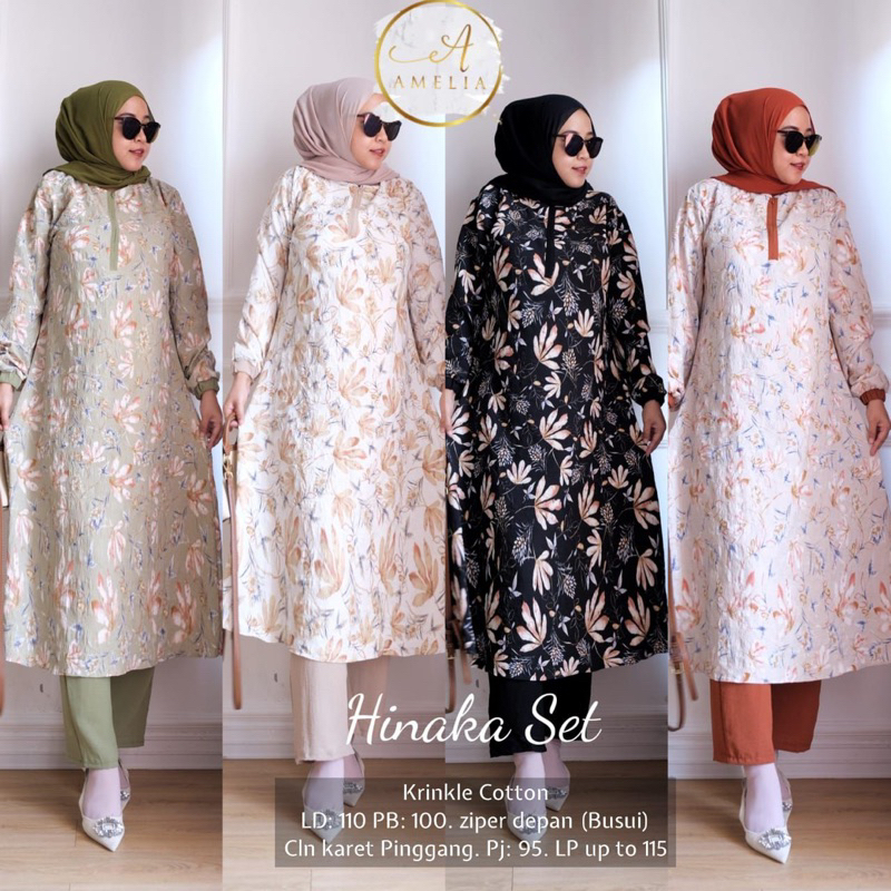 HINAKA SET TUNIK BUSUI MOTIF BUNGA DAN CELANA PANJANG ORIGINAL BY AMELIA SETELAN BAJU WANITA CASUAL 