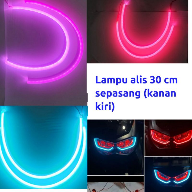2 pcs lampu led alis motor mobil 12 volt 30 cm lampu alis motor led drl flexible