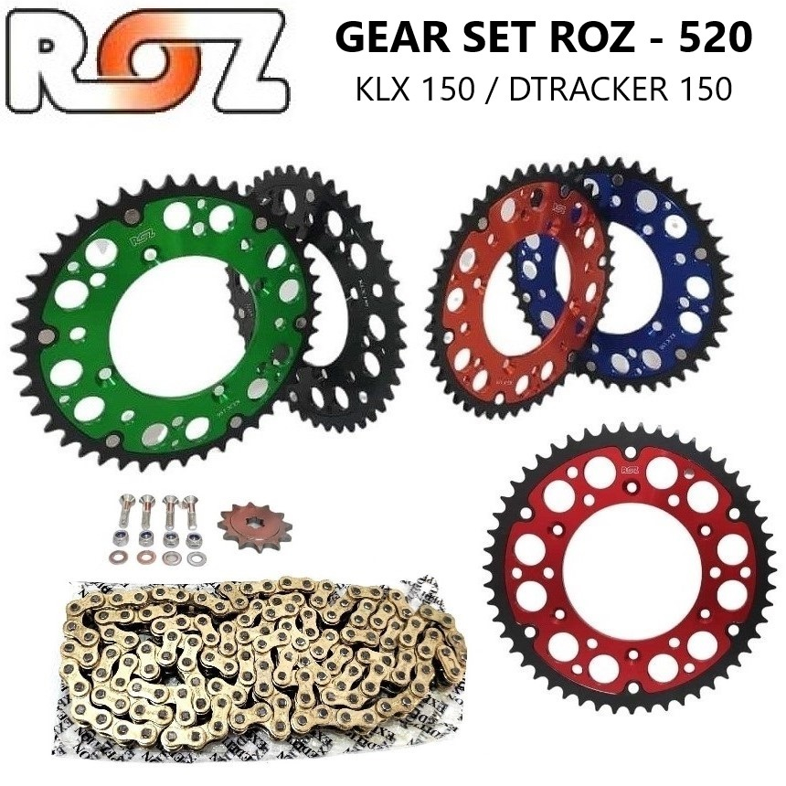 GEAR SET ROZ GIR DEPAN BELAKANG 520 ROZ KLX 150 DTRACKER 150 KLX 140 ORIGINAL ROZ