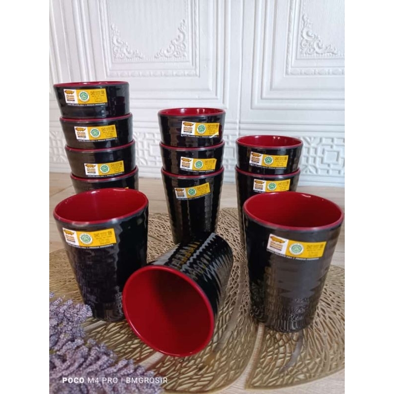 Gelas cangkir cafe two tone series Melamin Golden dragon b03a5 per pcs