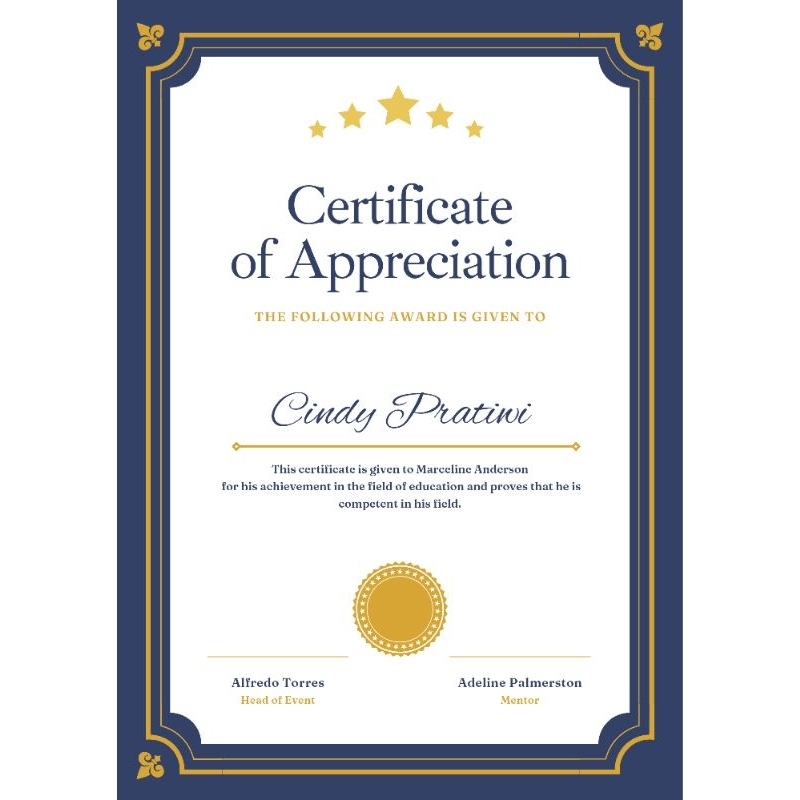 

Sertifikat/ Certificate Penghargaan Custom Nama Potrait