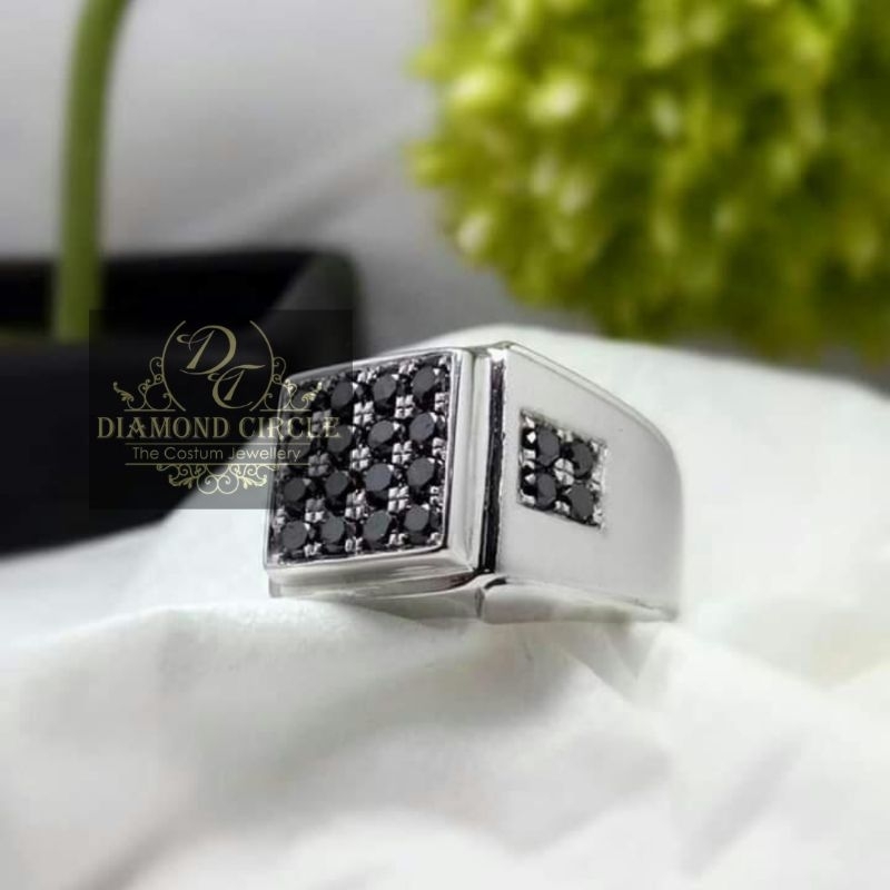 cincin pria berlian hitam motif stempel silver ring || berlian asli bersertifikat