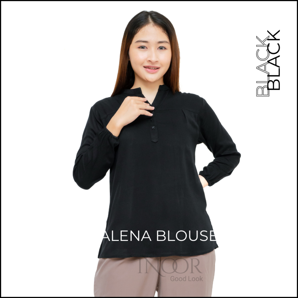 Blouse Hitam Casual Kemeja Atasan Wanita Kekinian Size Standar dan Jumbo Blus Kerja Cotton Twil Uniq