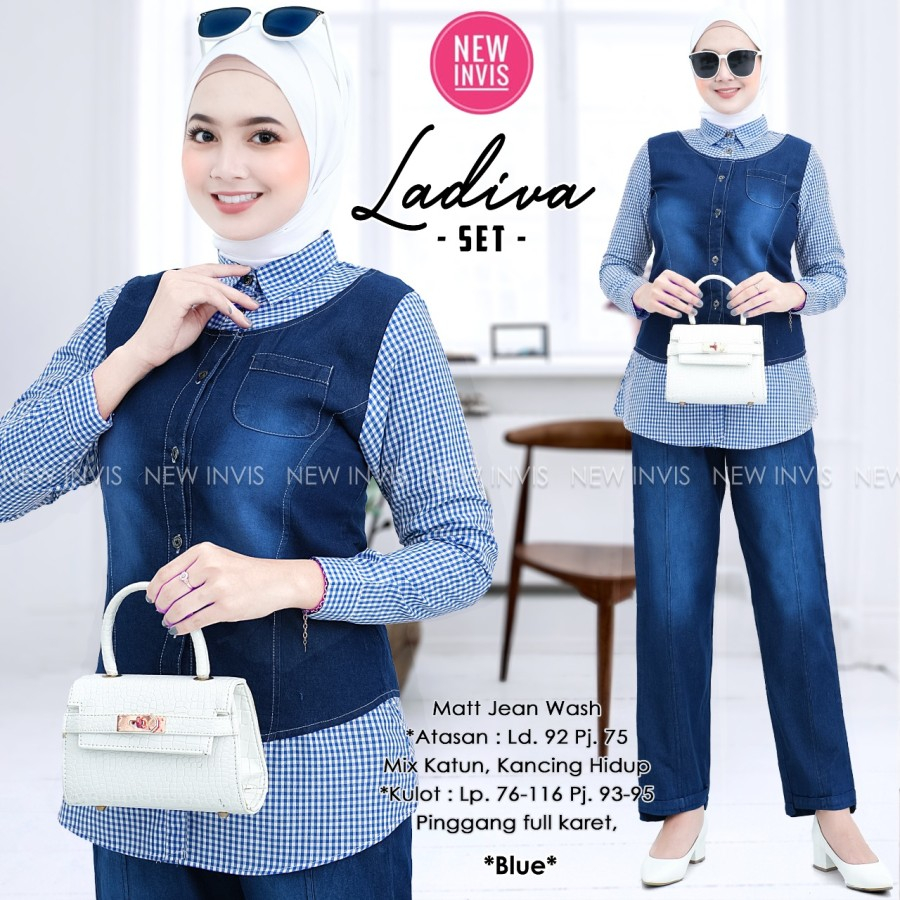 Ladiva Set Setelan Blouse Kemeja Vero dan Celana Amanda Navy Baju Ratu