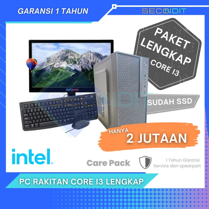Komputer full set baru  / pc rakitan murah intel core i3 ram 8gb ssd garansi 1 tahun