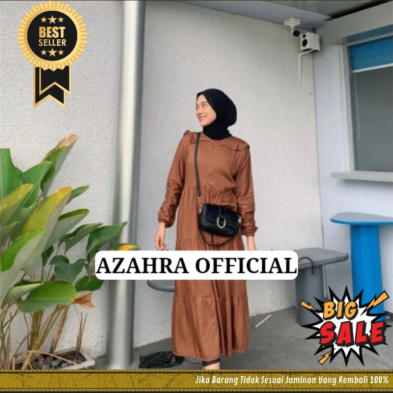 Midi Dress Susun Rayon Lengan Panjang karet Resleting Depan Busui