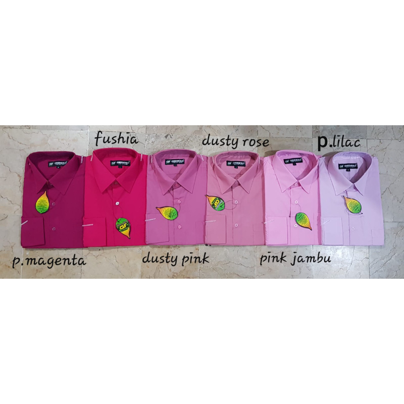 KEMEJA PRIA GREENFALO - KEMEJA POLOS LENGAN PANJANG PRIA WARNA PINK MAGENTA / PINK FUSHIA / DUSTY PI