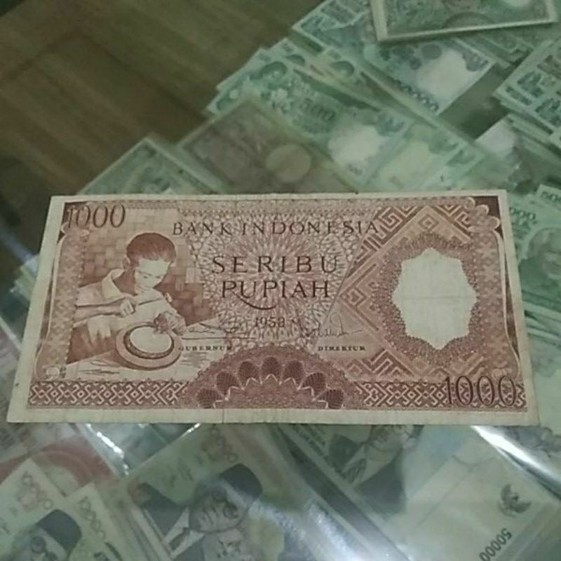 Uang kuno 1000 pekerja merah 1958 asli