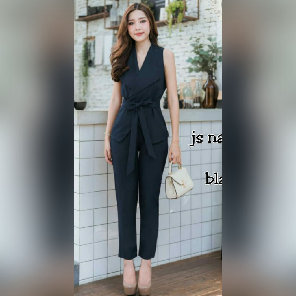 2630 Jumpsuit Overall Panjang Baju Pesta Party Kondangan - Black Suit Jamsuit Wanita Dewasa Scuba