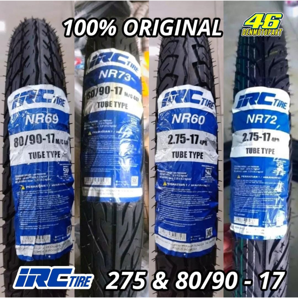 BAN LUAR MOTOR BEBEK [ IRC ] 275 & 80/90 RING 17 TUBE TYPE / NON TUBELESS BELAKANG - SUPRA , GRAND ,