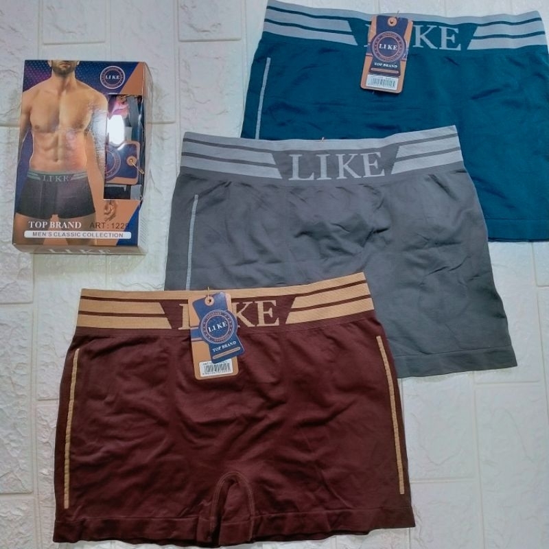 [ 1 BOX 3 PCS ] CD BOXER PRIA LIKE RAJUT TANPA JAHITAN | CELANA BOXER COWOK LIKE | CD RAJUT LAKI LAK
