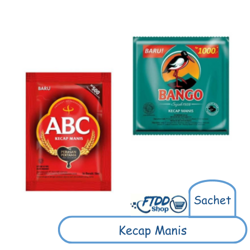 Kecap manis sachet Renceng (Isi 12) Bango 18ml kemasan 1000 / ABC 15gr kemasan 500