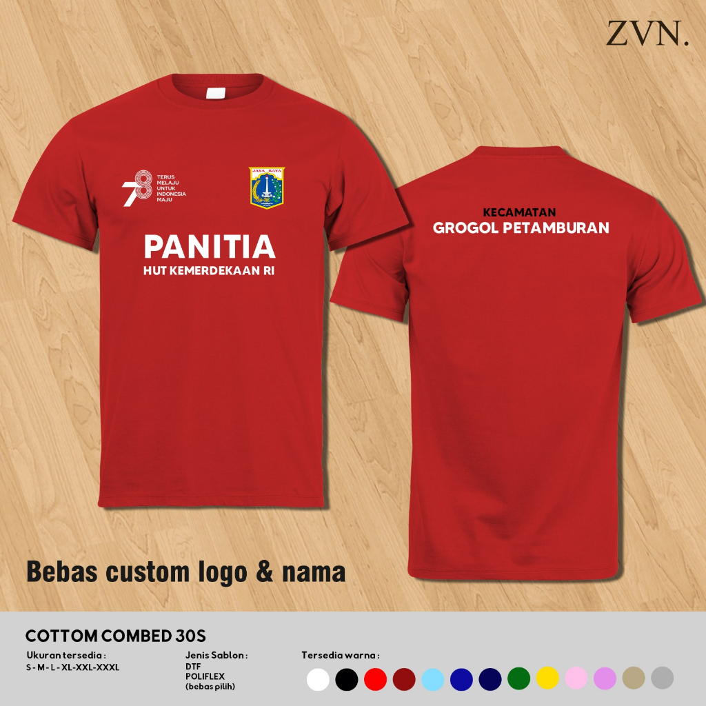 Kaos Baju Cotton Combed Premium Murah Panita 17 Agustus Custom Nama - ZVN