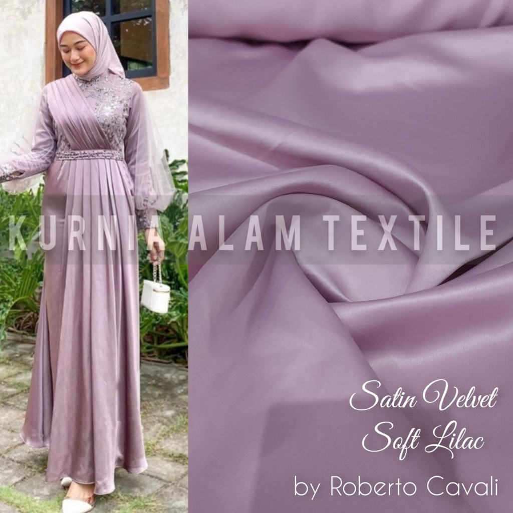 Kain Satin Velvet Premium Mewah Warna SOFT LILAC bahan dress Kebaya Set Bridesmaid Premium Grade A L