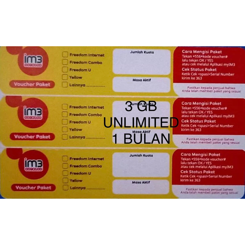 VOCER INDOSAT 3 GB UNLIMITED 1 BULAN