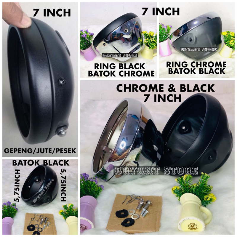 BATOK LAMPU DEPAN IMPORT ORIGINAL 7 INCH HITAM CHROME BULAT GEPENG PESEK JUTE LAMPU LED 7INCH 7” 7 I
