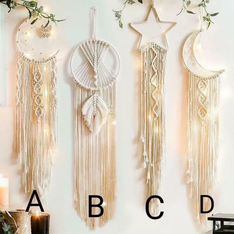 HIASAN DINDING RAJUTAN GANTUNG DREAM CATCHER HIASAN DEKORASI HIASAN PAJANGAN DINDING BULAN BINTANG