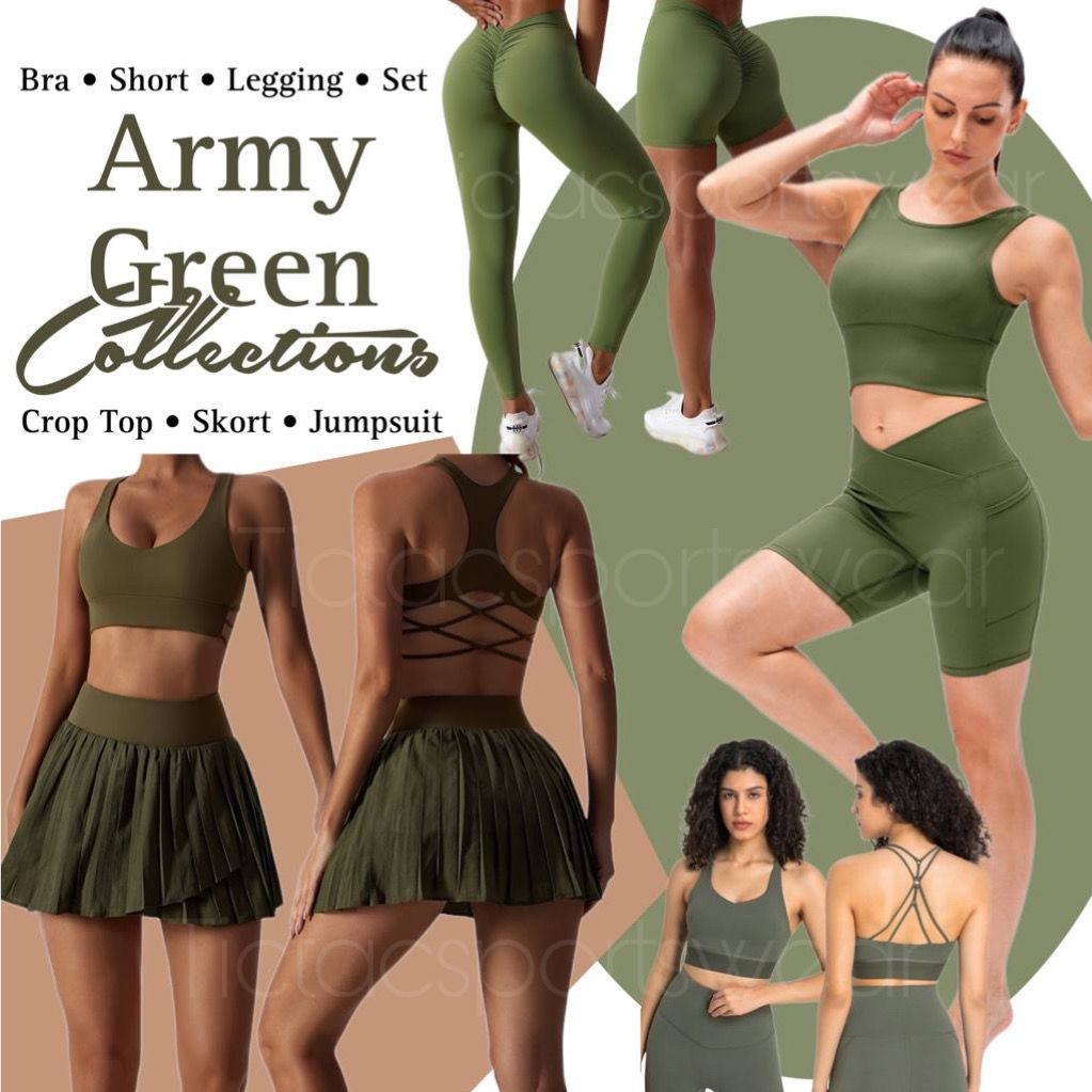 ARMY GREEN COLOR Sports Bra dan Celana Olahraga Wanita