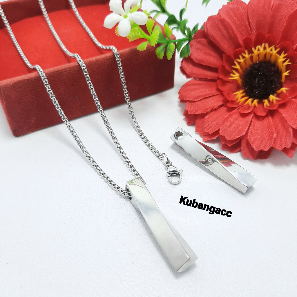 Kubangac Kalung Titanium Plus Liontin Kalung Titanium Model Rolo Liontin Balok Ulir Kalung Pria Wani