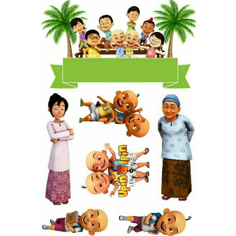 Custom Nama Cake Topper HappyBirthday tema Upin & Ipin