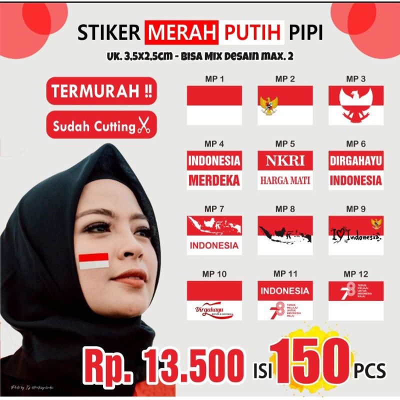 

Stiker / Stiker Pipi Merah Putih isi 150pcs / Stiker Merah P,utih Murah / Stiker Bendera / Stiker Bendera Merah Putih