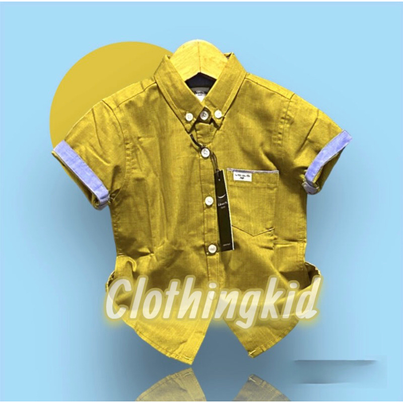 BEST SELLER KEMEJA ANAK LAKI-LAKI COD 6 BULAN-12 TAHUN POLOS WARNA LIME/LEMON LENGAN PENDEK PREMIUM 