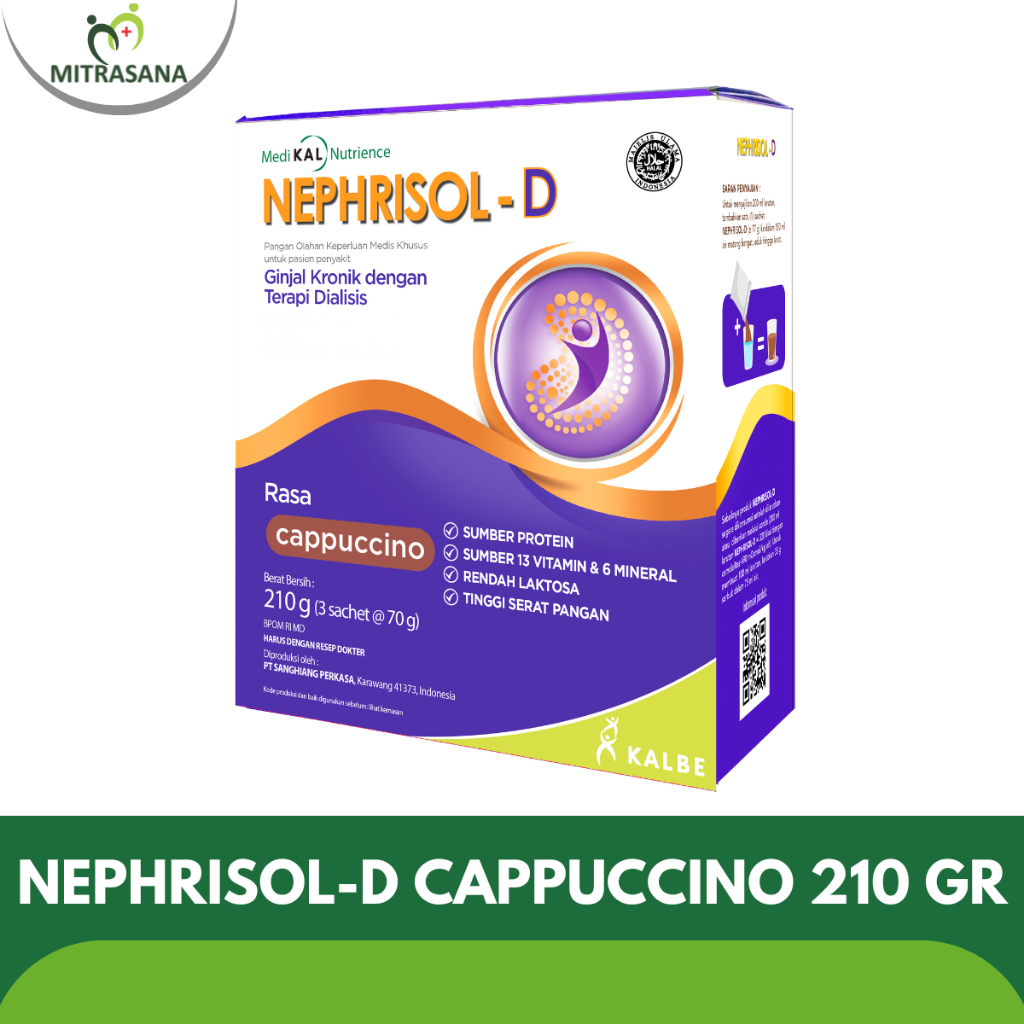 

Nephrisol-D Cappuccino Vanila 210 gram - Nutrisi Khusus Pasien Ginjal Kronik HD/CAPD