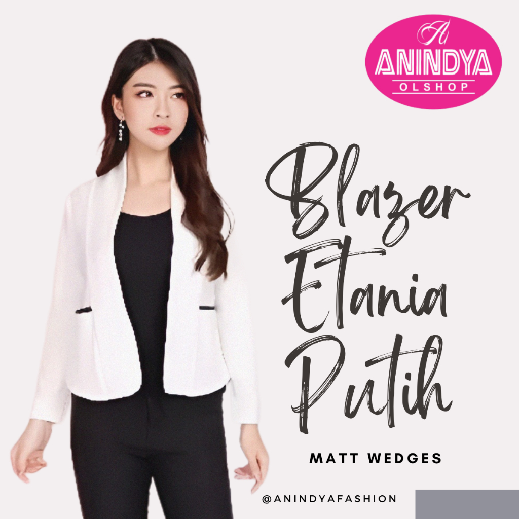 Anindya Fashion Presents Blazer Wanita Wedges Polos Kasual Bisnis Elegan Stylish Etania Hitam/Putih 