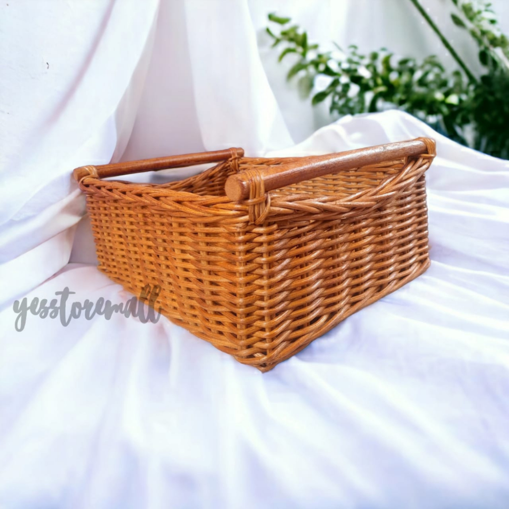 Keranjang rotan kotak handle wadah seserahan hantaran pernikahan keranjang laci susun