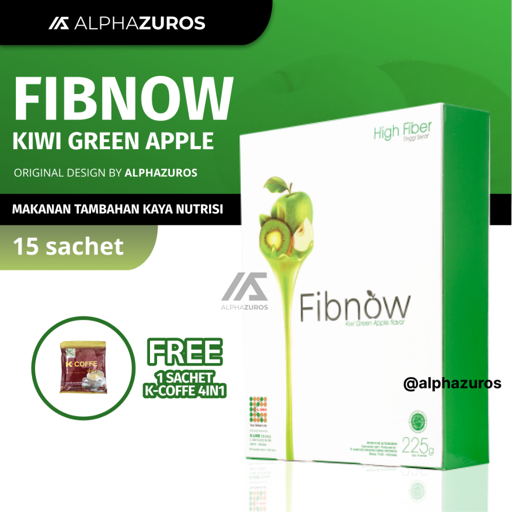 Fibnow Nutrition High Fiber (1 Box isi 15 Sachet) Makanan Tambahan Kaya Nutrisi dengan Kiwi Green Ap