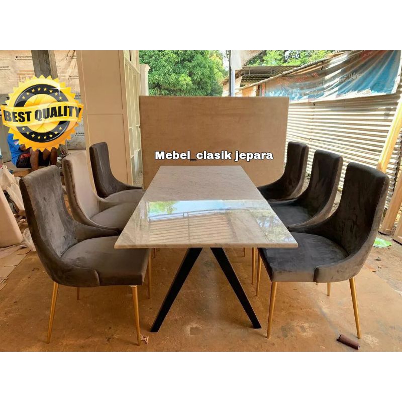 meja makan minimalis kursi 6 meja marmer