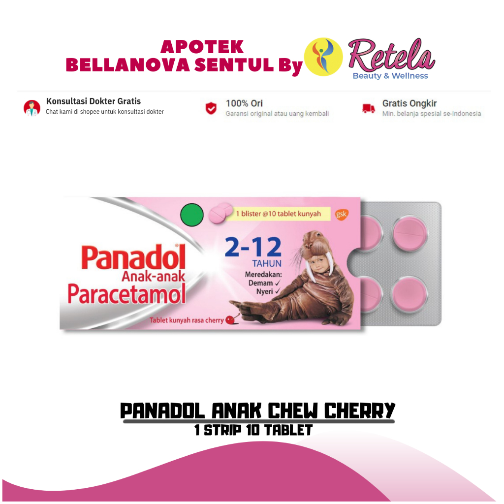 

PANADOL ANAK CHEW CHERRY 1 STRIP 10 TABLET / OBAT DEMAM ANAK