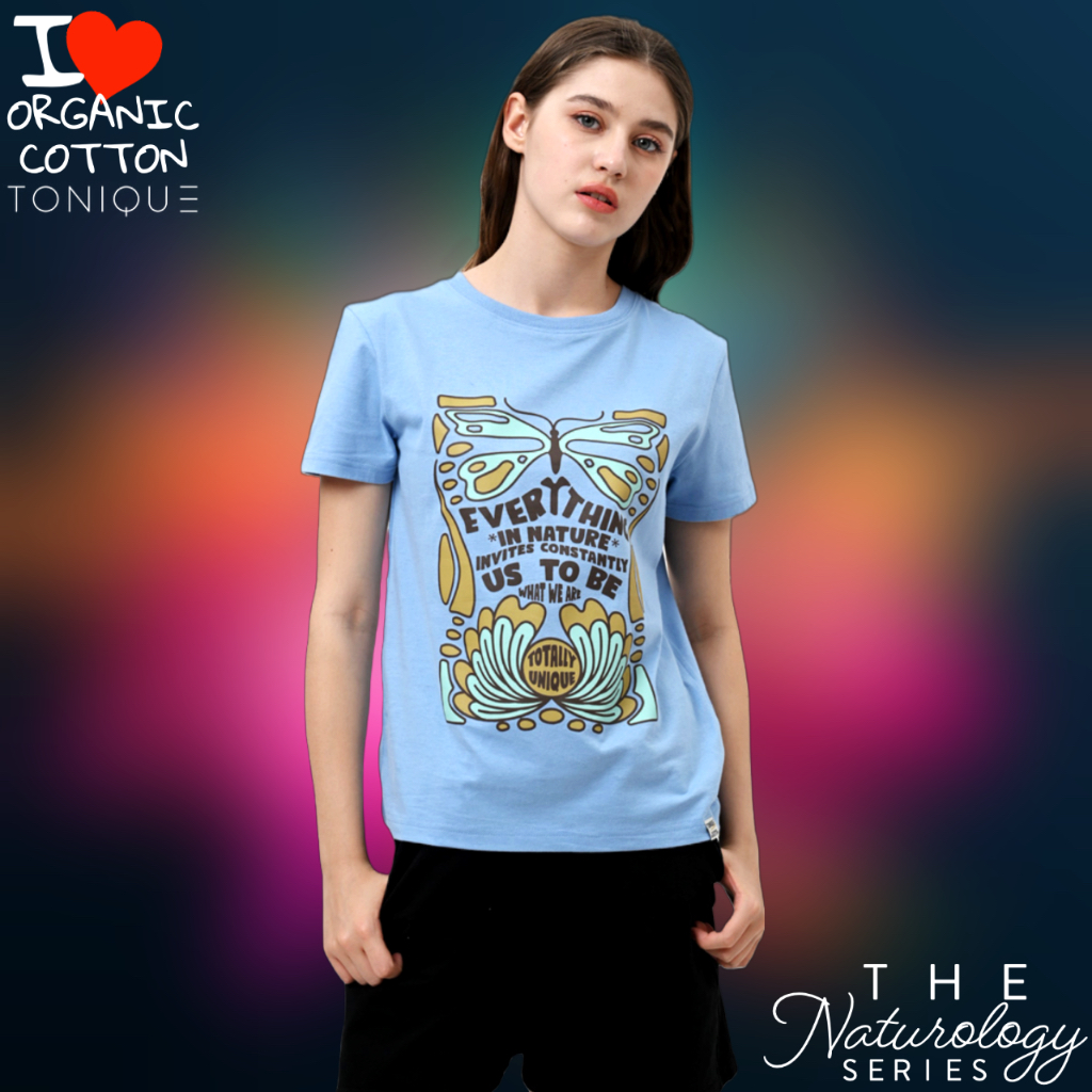 TONIQUE Kaos Katun Organik Wanita Biru BELLONA Womens Cotton Regular Fit Blue T-Shirt