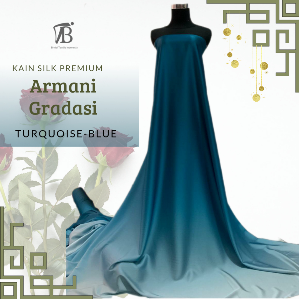 Bahan Kain Satin Armani Armany Silk Gradasi Ombre 2 Tone Warna Biru Turkish Turquoise Blue