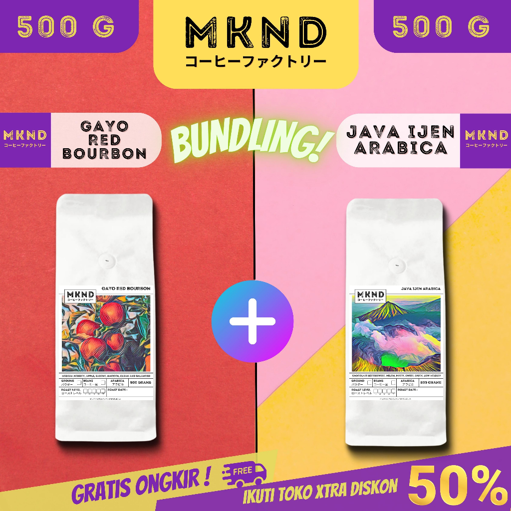

MKND® BUNDLING HEMAT 2X500 KOPI ARABIKA ACEH GAYO RED BOURBON GRADE 1 SINGLE ORIGIN + KOPI ARABIKA JAVA IJEN BLUE MOUNTAIN NATURAL GRADE 1 PROMO DISCON | BIJI BUBUK | SINGLE ORIGIN | PREMIUM COFFE | ROASTED BEANS | MANUAL BREW | COFFE ROASTERY
