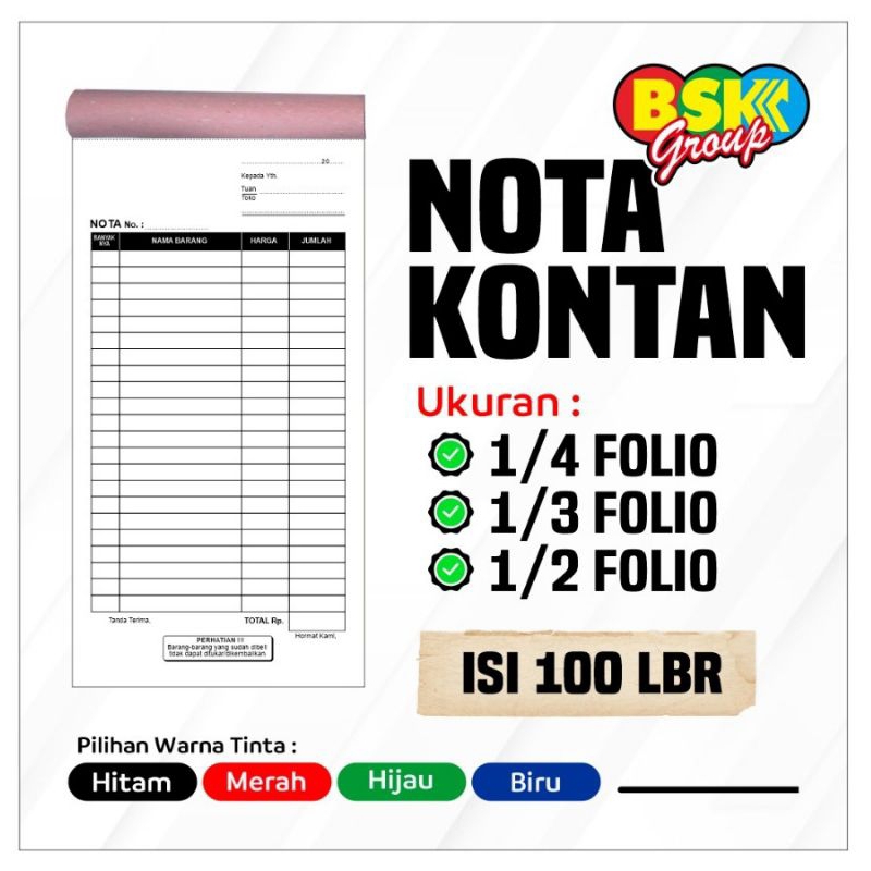 

Cetak Nota Kontan 1 Ply (Cetak Offset, tidak luntur)