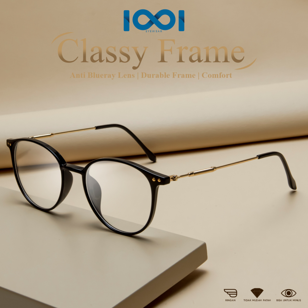 IOOI Eyewear -  Kacamata Round Elastis Fashion Classy Bisa Minus Photocromic Blueray Pria/Wanita 100