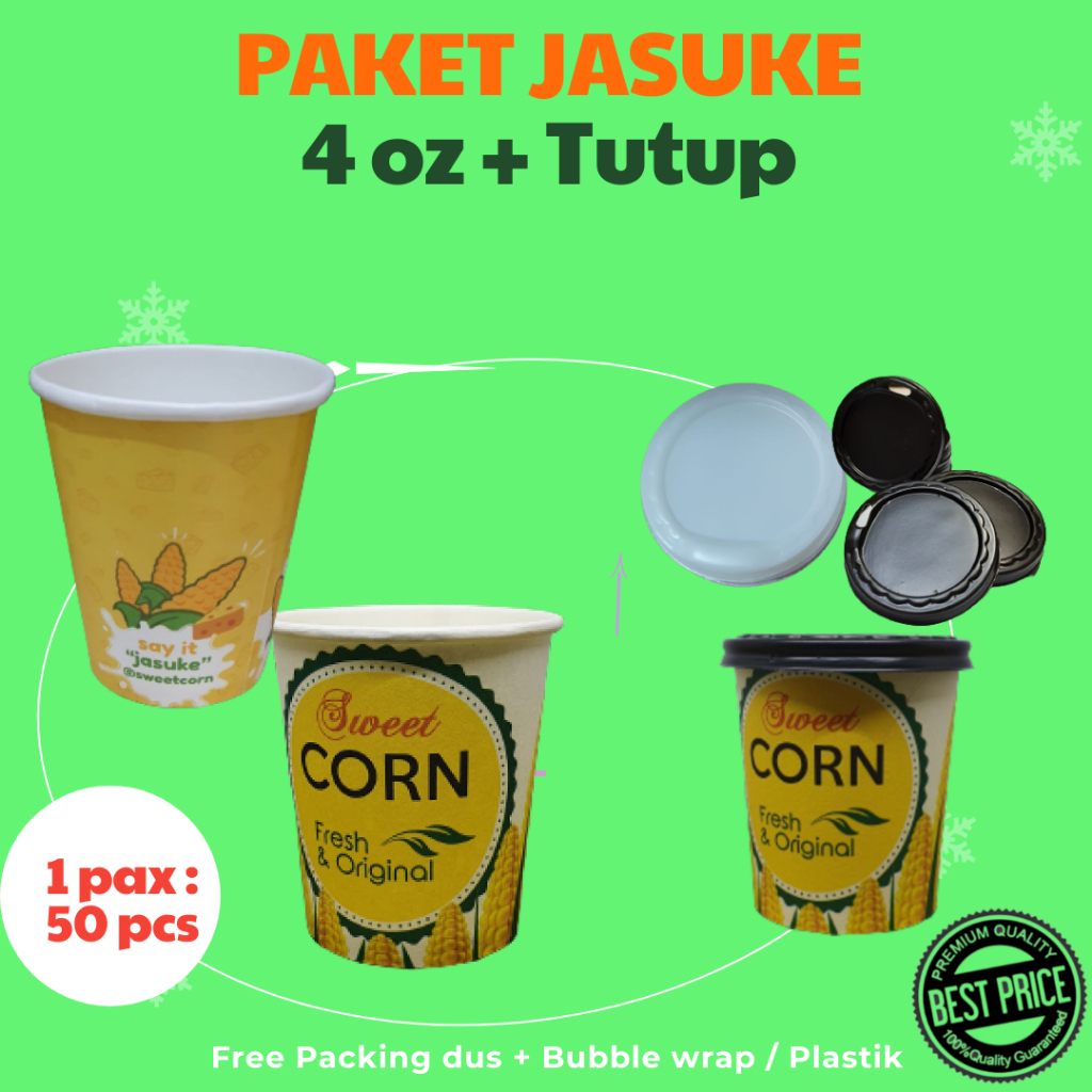 PAKET Jasuke Cup 4 oz + Tutup isi 50 pcs Paper Hot Cup gelas kertas jagung sweetcorn