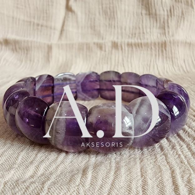 Gelang Batu Alam Kecubung Motif Setengah Bulat Amethyst Unisex