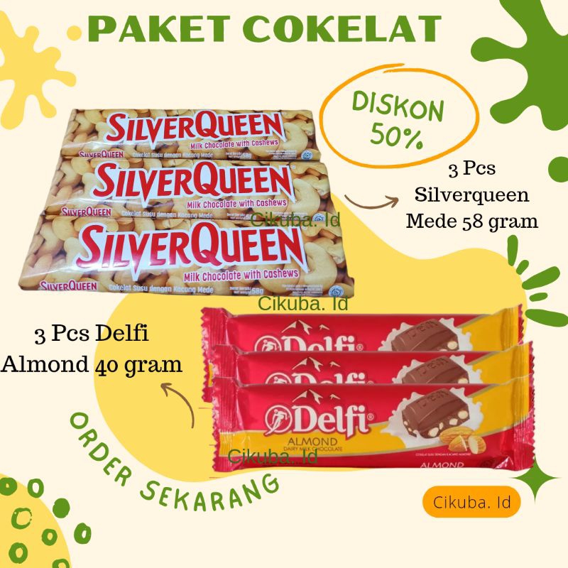 

Paket Cokelat 3 Silverqueen Mede Cashew 58 gram dan 3 pcs AlmondMilk 40gram