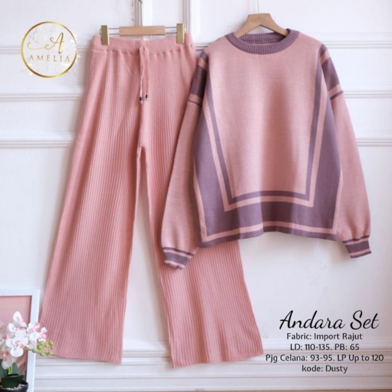 Andara setelan wanita bahan rajut