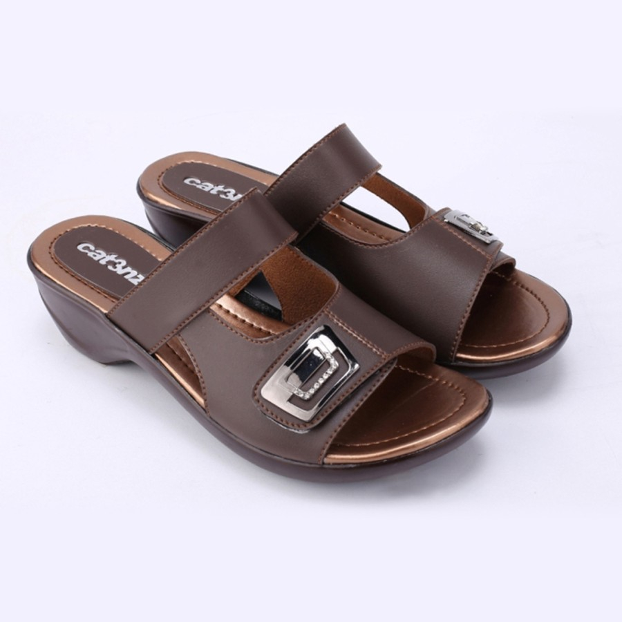 Cod sandal pesta wanita 2 variasi warna hak rendah 3cm Wedges Kulit ZLN18