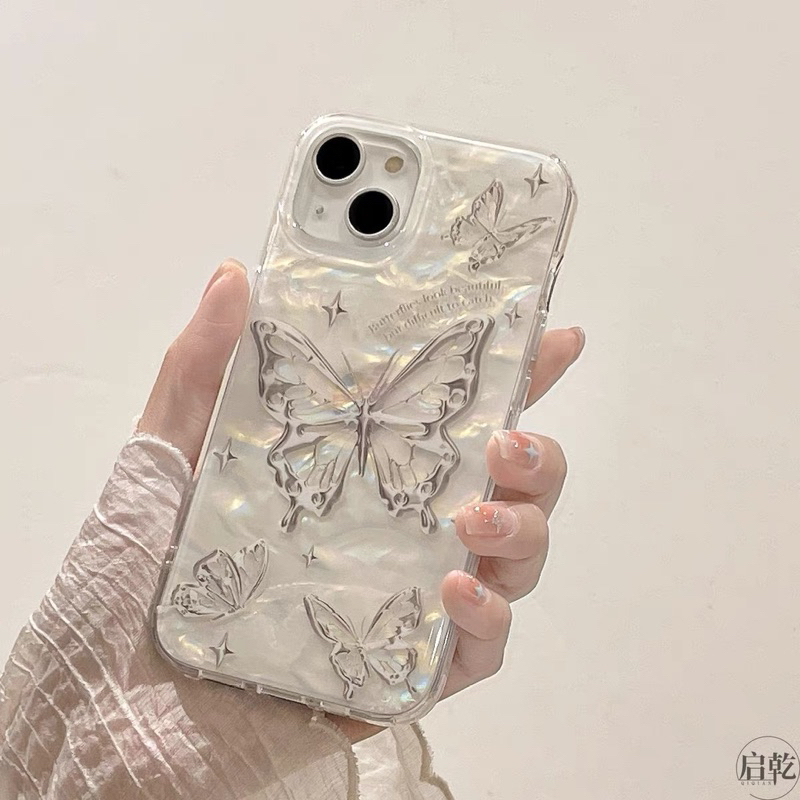 Moreandshopp - Silver Butterfly Shell Softcase Casing Case HP Lucu iphone XS XS Max XR 11 Pro Max 12